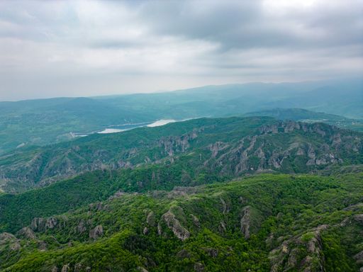 A picturesque scene of the majestic mountains of Georgia covered with lush greenery.