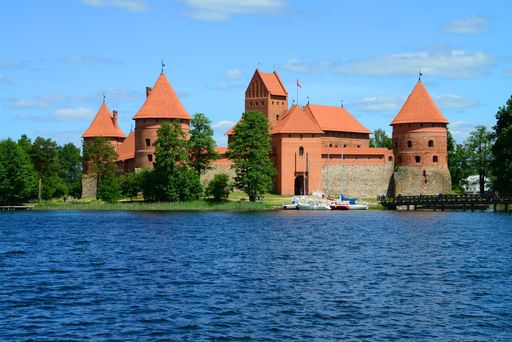 Trakai Castle, on an island on Lake Galve, in Lithuania - with space for copy or text