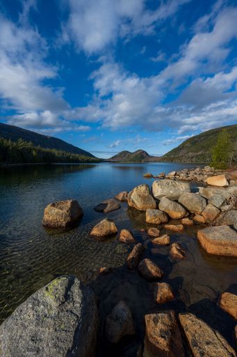 A vertical shot of  Acadia National Park on a sunny day
