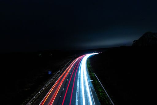 The long exposure of cars passing on Weymouth Relief Road in Weymouth, Dorset, UK
