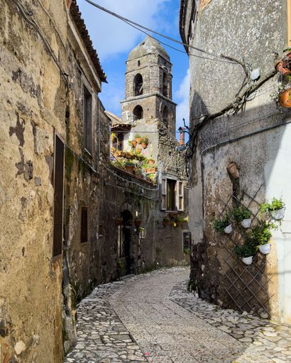 An alley in Casertavecchia, a charming medieval village e popular tourist destination, Campania region, Italy