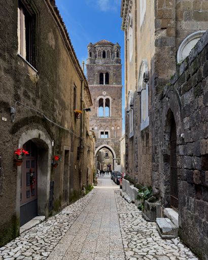 An alley in Casertavecchia, a charming medieval village e popular tourist destination, Campania region, Italy