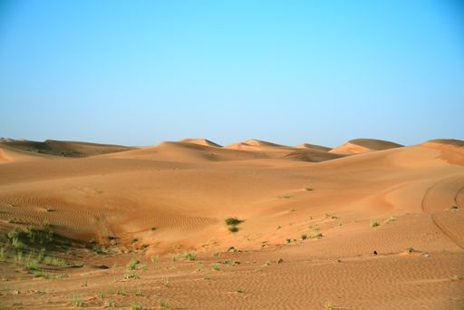 A beautiful shot of the pink rock desert under a clear sky in the United Arab Emirates