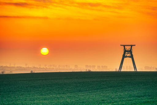 Sunrise at the winding tower for the copper mine