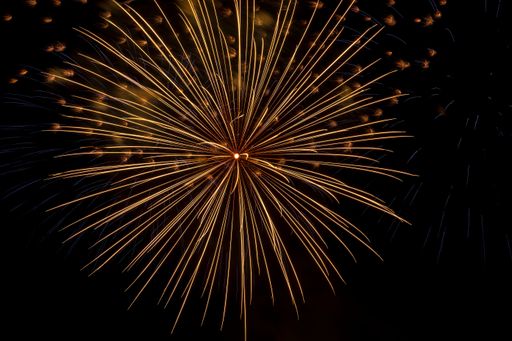 A beautiful night sky illuminated by a rainbow of fireworks sparkling against the dark backdrop