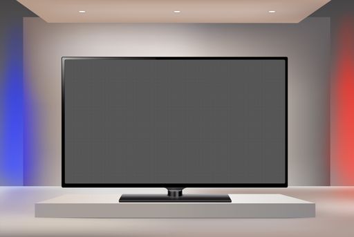 A next-generation smart LED TV in the enlightening studio with gray space for text