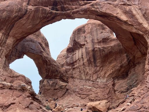 A closeup of the double arches in the Arches National Park, Utah