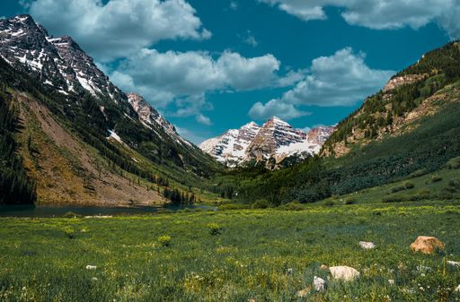A beautiful view of Maroon bells peak at Maroon lake, Aspen, Colorado, USA