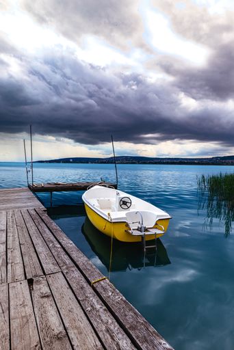 Stunning blue water with boats. Balatonfuzfo, Hungary. Lake Balaton