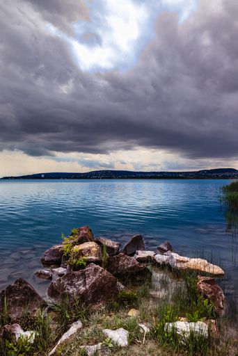 Stunning blue water with boats. Balatonfuzfo, Hungary. Lake Balaton