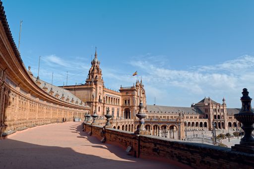 A wide angle shot of Plaza de Espana in Seville, Spain