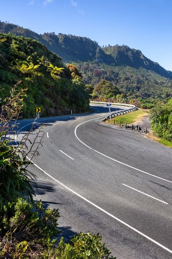 A windy section of State Highway 6 along the West Coast of New Zealand's South Island
