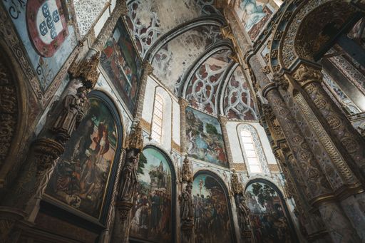 The interior of the historic ornate Tomar Convent in Portugal