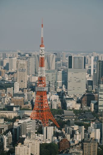 A vertical shot of captivating aerial view of Tokyo cityscape featuring the Oriental skyscrapers
