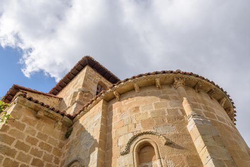A low angle of the walls of San Andres De Tabliega in Burgos, Spain