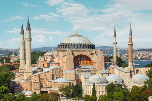 A scenic view of Hagia Sophia, a renowned architectural marvel located in Istanbul, Turkey.