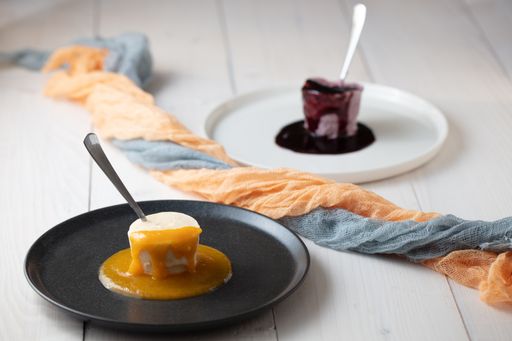 A selective focus shot of creamy desserts on the plate