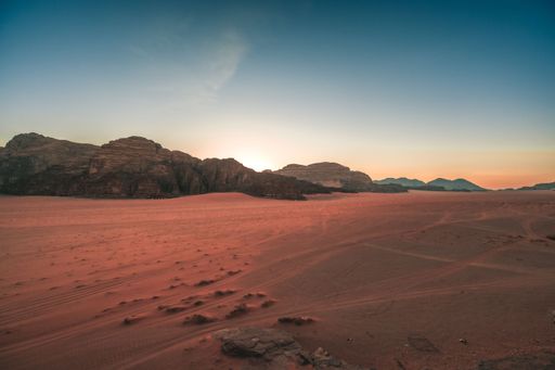 An awe-inspiring sunset in Wadi Wadi, a desert located in the Jordanian Treaty region.