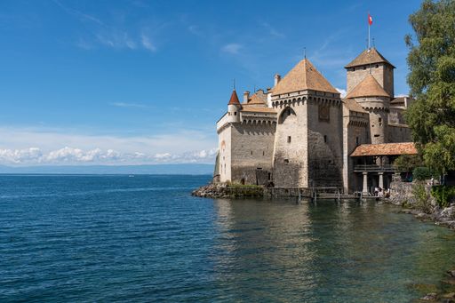 The majestic Chillon Castle at the shore in Switzerland