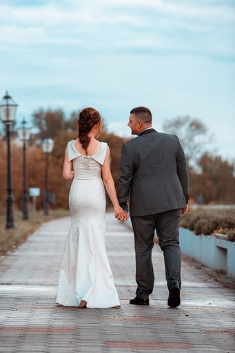 A back view of just married couple