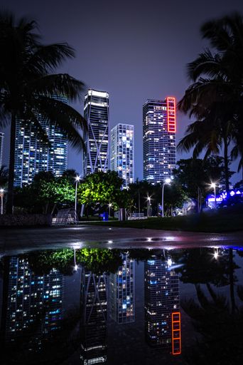 Brickell reflections at night. Miami after rainy nights provides gorgeous ideas for photos.