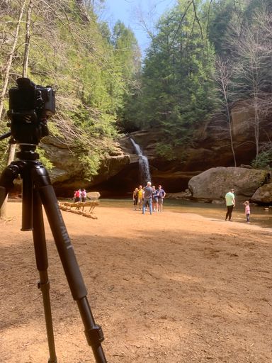 While waiting to get a clear image of the waterfall and downstream shoreline, I shared the view from my camera and tripod.
