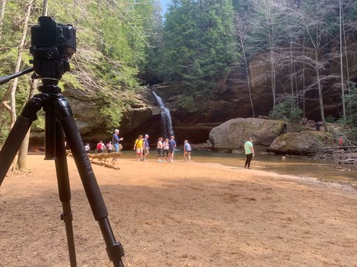 waiting to photograph Lower falls while people enjoy the beautiful weather and scenic views in one of Ohio's beautiful state parks