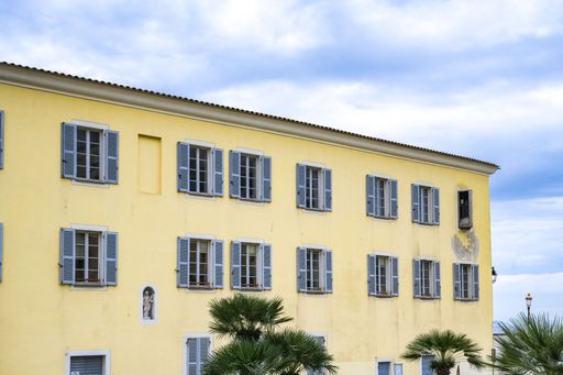 The ancient colorful houses in the historic center of Ajaccio, France.