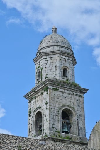 The bell tower of the church of  a small mountain village in the province of Avellino.