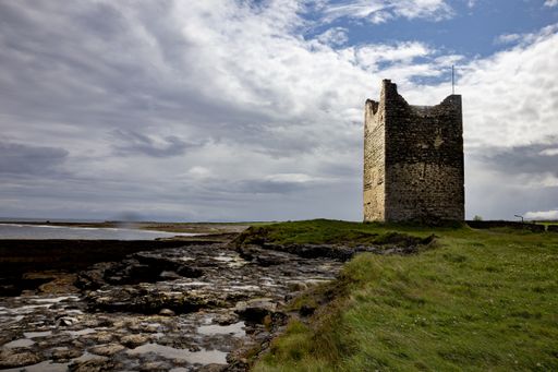 A low angle shot of customs lookout in the coast of county mayo, republic of ireland