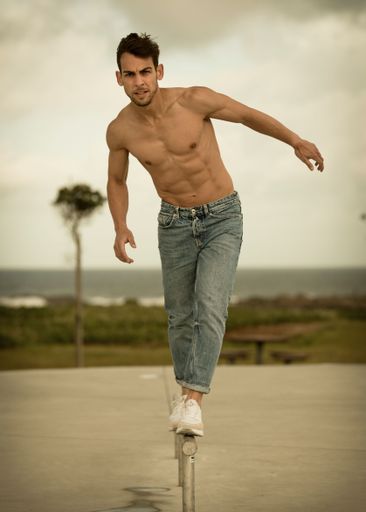 A vertical shot of model Diogo Viana during a photo shoot for the magazine "Mens Health" in Caminha, Portugal