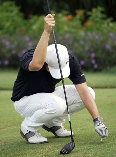 Jakarta, Indonesia - June 5, 2023 : Male golf player on professional golf course.  Golf activity