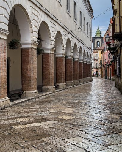 The Sant'Agata de' Goti historic center on a rainy day in Benevento province, Italy