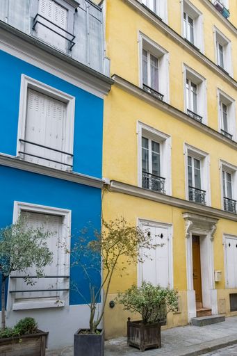 Paris, colorful houses rue Cremieux, typical street in the 12e arrondissement