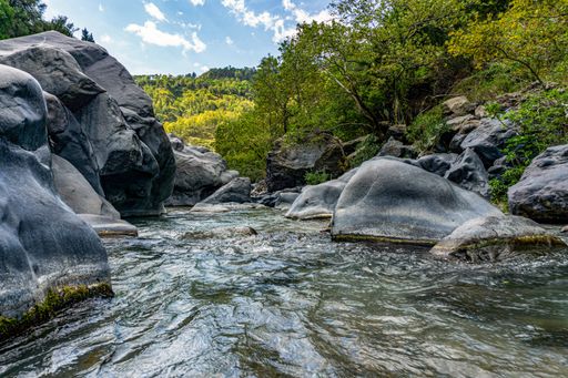 Gole dell Alcantara - A canyon river Alcantara, which goes through the lava stones of Mount Etna in Sicily, Italy