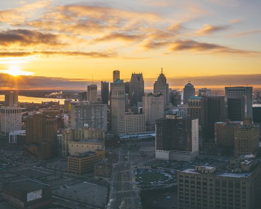 A beautiful sunset sky over a city