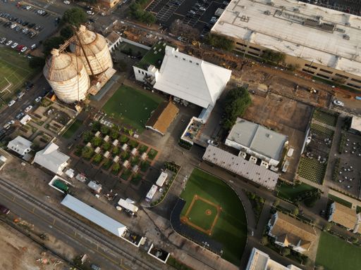 An aerial view of Waco Downtown on a gloomy day in Texas