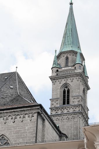 The Franciscan Church in Austria against a clear blue sky