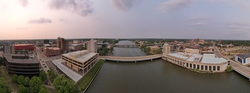 A panoramic shot of Rockford during the sunset in Illinois, the US