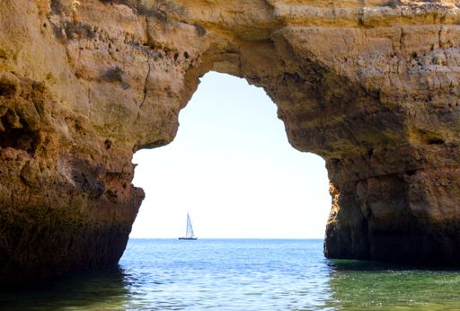 The beautiful scenery of Albandeira Beach in Lagoa, Algarve, Portugal