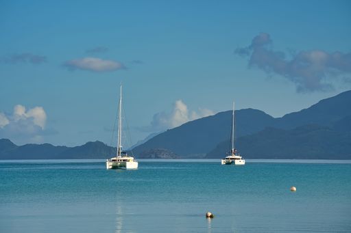 This stock photo depicts a beautiful beach located on the Mahe island in the Seychelles