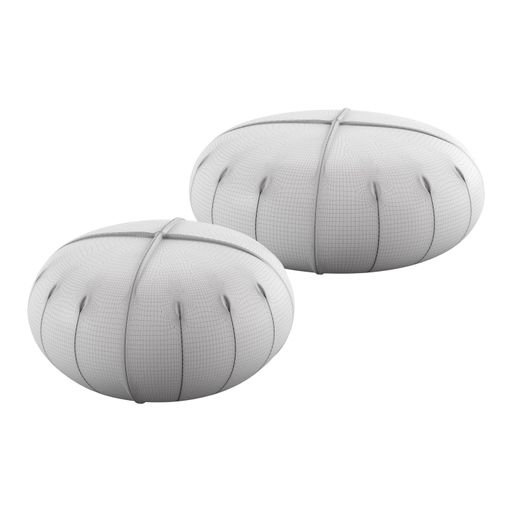 A closeup of a modern minimal pouf with a white background studio style