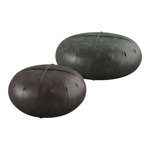 A closeup of a modern minimal pouf with a white background studio style