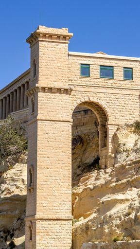 A vertical shot of Ex-Royal Naval Hospital in Kalkara, Malta showing the Cot Lift