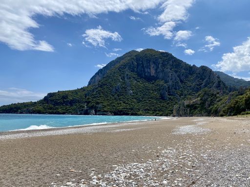 A beautiful view of the ocean and the mountain Olympos Cirali Beach, Kemer, Antalya, Turkey