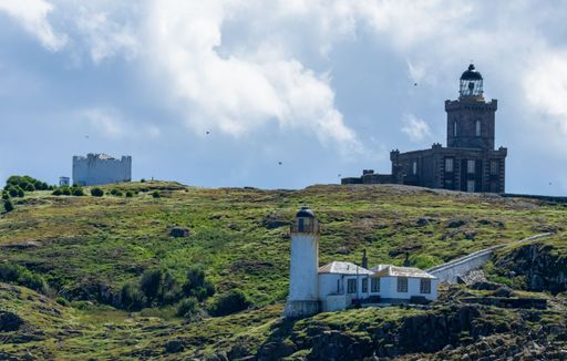 A scenic view of the lighthouses on the Isle of May