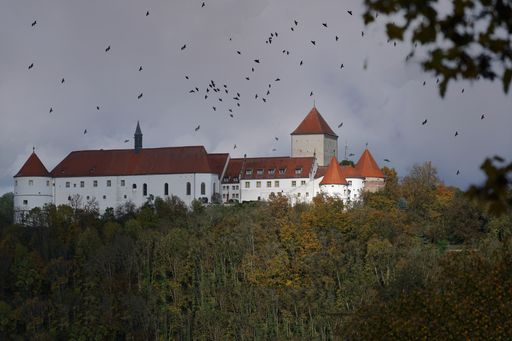 A panorama view of the castle on top of hill near Worth on the Danube city, Bavaria, Germany