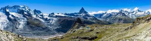 A beautiful mountainous landscape with the Matterhorn peak in Valais region, Switzerland