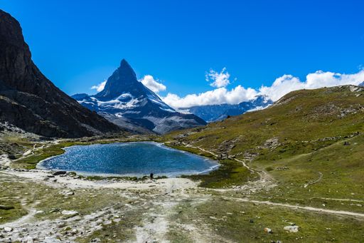A beautiful mountainous landscape with the Matterhorn peak in Valais region, Switzerland
