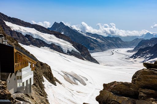 A scenic view of the majestic Jungfraujoch mountain range in the Swiss Alps, Europe